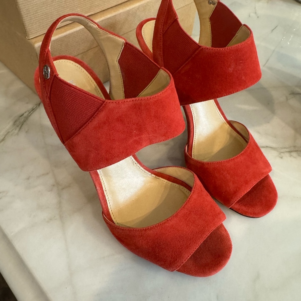 MICHAEL- Michael Kors- Suede Sling Sandals- Red/Orange